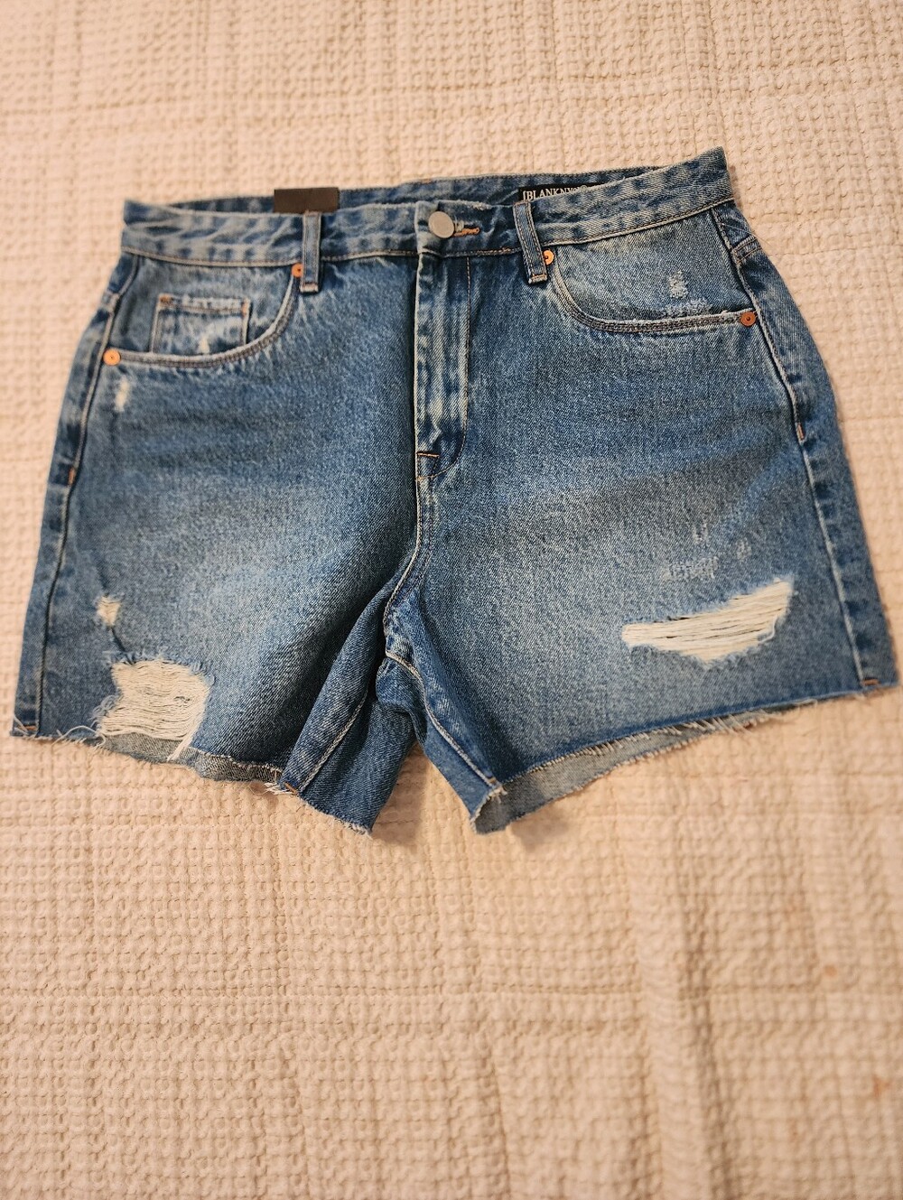 Blank NYC The Perry Mom Short 30 High Rise Distressed Denim Shorts Blue Wash NWT